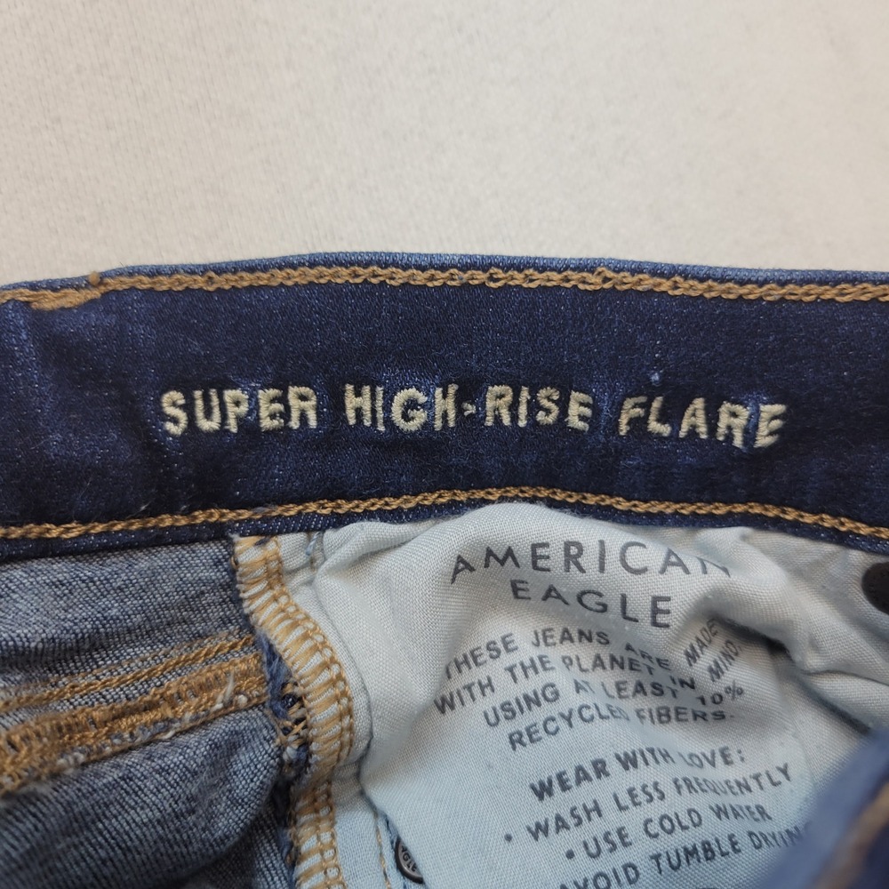 American Eagle Flare Jeans Womens 00 Super High Rise Stretch Dark Wash Denim - Picture 6 of 12